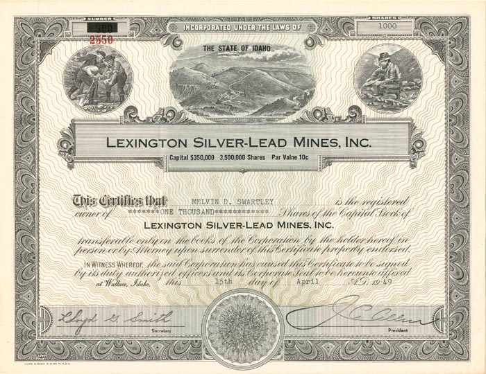 Lexington Silver-Lead Mines, Inc. - Stock Certificate